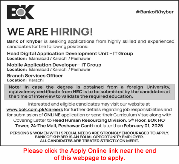 Bank of Khyber Jobs 2026 – Apply Online (BOK Latest)