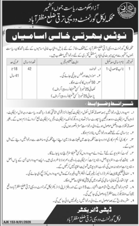 Local Government and Rural Development Department Jobs 2026 – Muzaffarabad